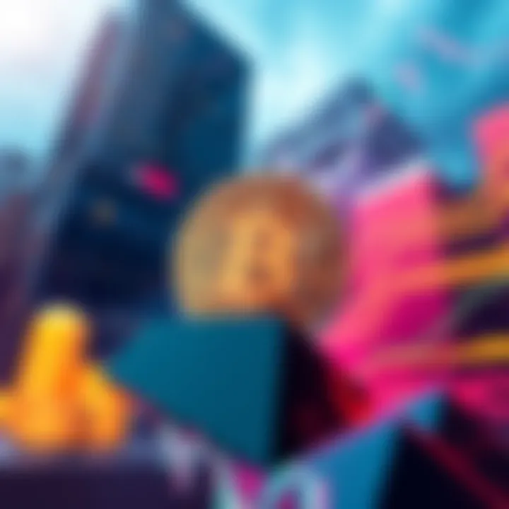 Bitcoin and corporate debt interaction Illustration showing Bitcoin symbol with a backdrop of corporate buildings and descending charts, highlighting risks of debt purchases