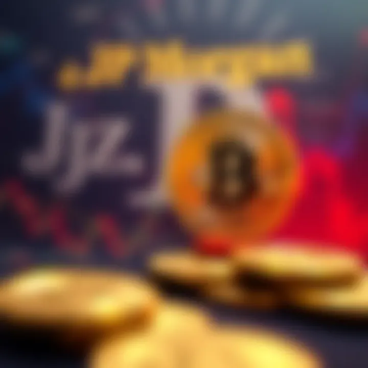 A graph showing a steep decline in Bitcoin prices with a background of the JP Morgan logo