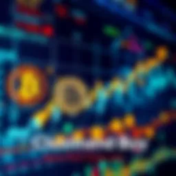 A digital display showing Bitcoin and cryptocurrencies with downward trend arrows, indicating a market downturn but also highlighting opportunities to buy