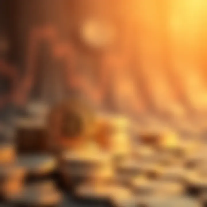 A visual representation of Bitcoin coins stacked prominently, symbolizing its leading position in the currency market of 2025.