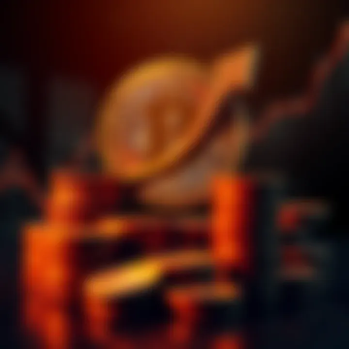 Bitcoin Debt Strategy A graphic showing a Bitcoin symbol with a downward arrow and stacks of coins, representing a strategy to handle debt in case of Bitcoin's market crash.