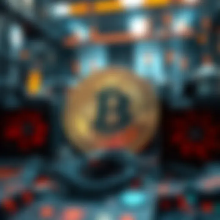 A Bitcoin coin with a fading shine, surrounded by mining equipment and AI symbols, representing the shift in the cryptocurrency landscape.