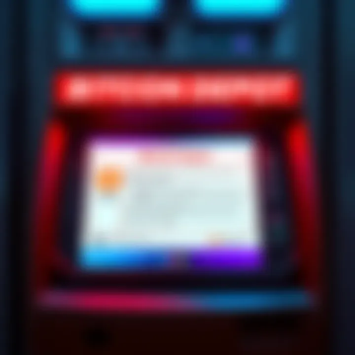 Bitcoin Depot Bankruptcy Notice A close-up of a Bitcoin Depot ATM with a bankruptcy notice displayed on the screen, highlighting the impact on the crypto market
