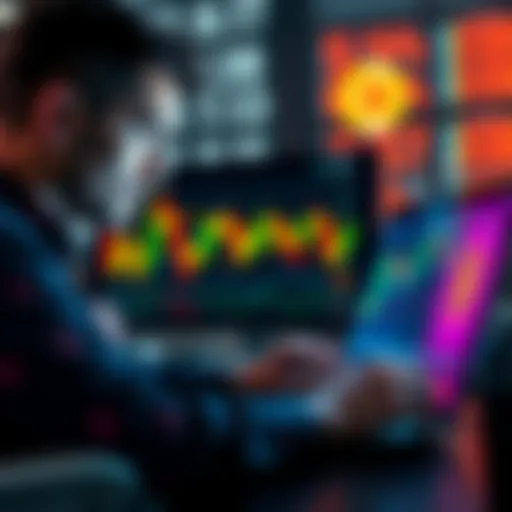A person analyzing Bitcoin price charts on a laptop, looking thoughtful about investment decisions during a market dip.
