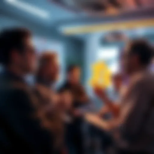 A group of people engaging in a lively discussion about Bitcoin, sharing insights and asking questions in a forum setting.