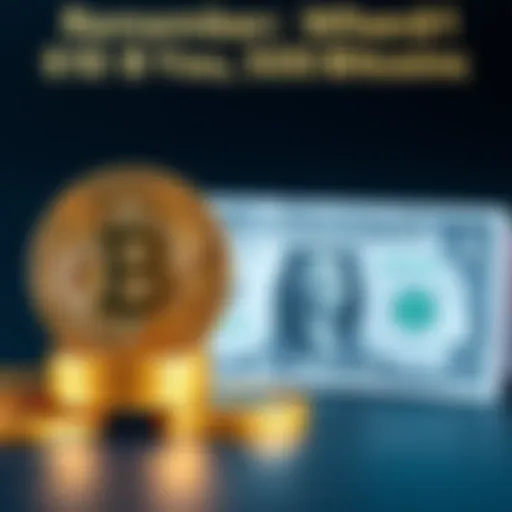 A dollar bill next to a stack of Bitcoins, symbolizing the historic value exchange from 16 years ago.