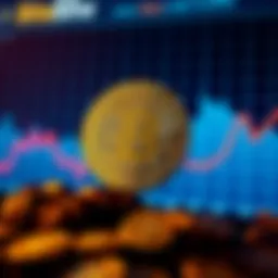 Bitcoin Symbol with Downward Trend A Bitcoin symbol in front of a graph showing a downward trend, representing the challenges in cryptocurrency investments