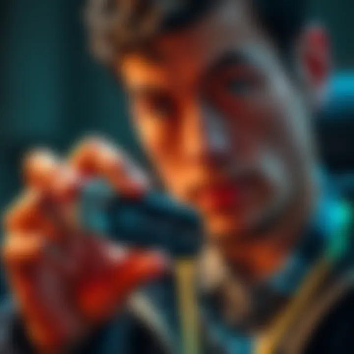 A person looks at a Bitcoin drive with a thoughtful expression, seeking help to unlock its coded keys.