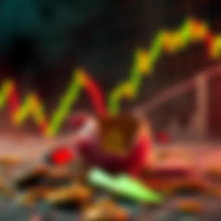 Visual representation of Bitcoin crashing below significant value, with a graph and a broken piggy bank symbolizing lost investments.