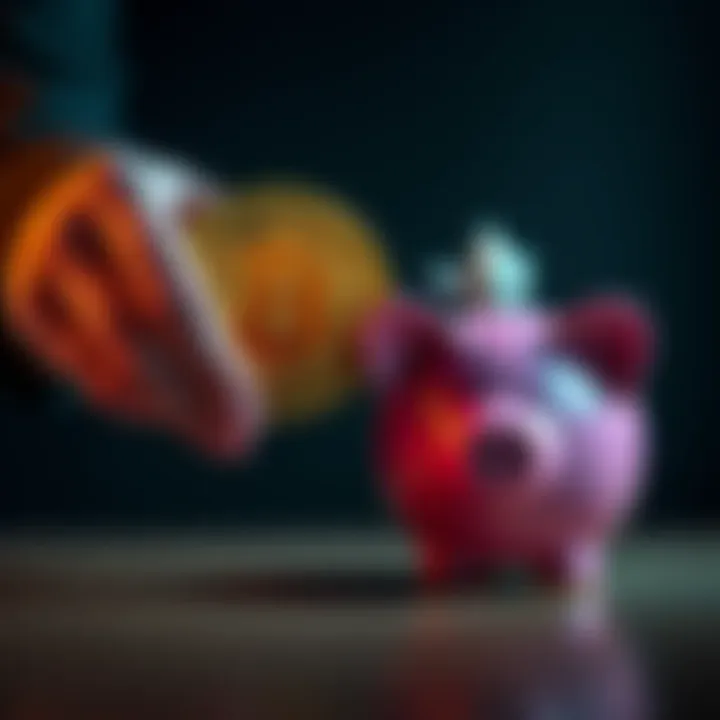 A person holding a Bitcoin symbol next to a piggy bank, representing the need for emergency funds during a recession.