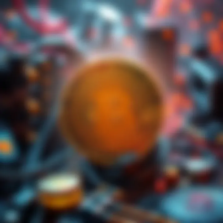 A visual representation of Bitcoin mining with energy consumption icons and a dollar sign showing wasted value.