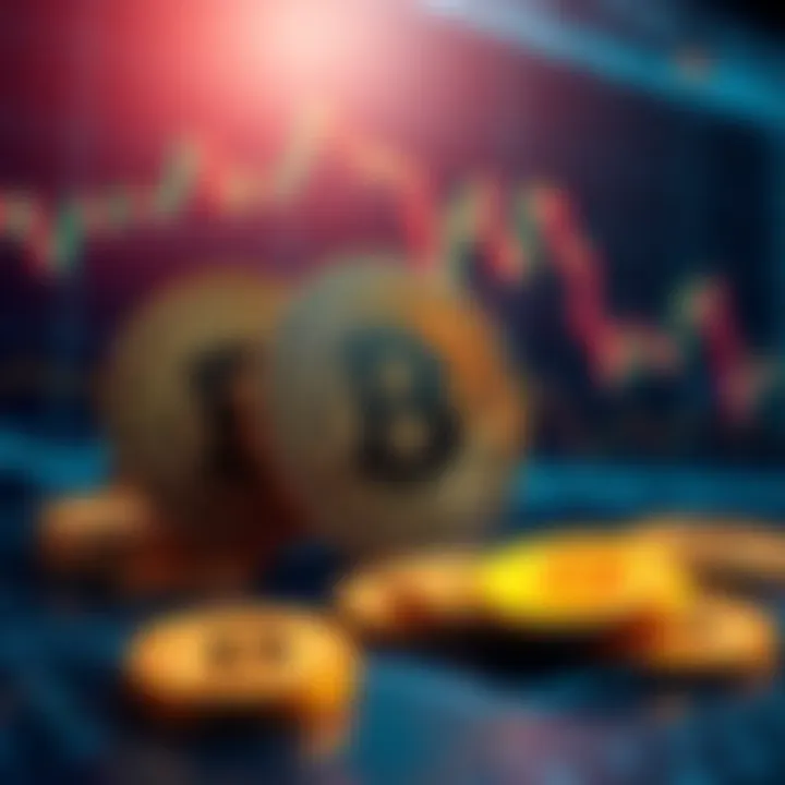 A visual representation of Bitcoin ETFs showing coins and stock market charts