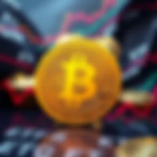 Illustration showing a Bitcoin symbol split into two, representing dual coins from a hard fork, with ETF shares in the background.