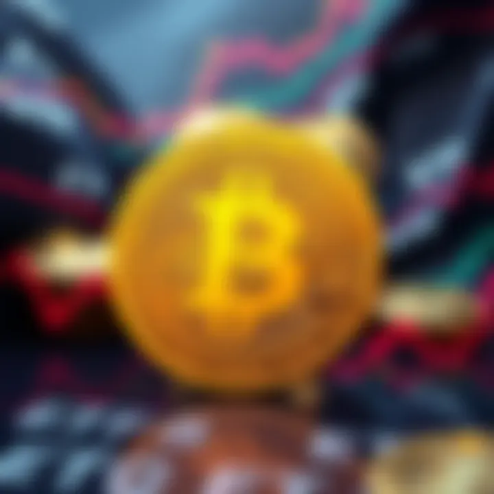 Illustration showing a Bitcoin symbol split into two, representing dual coins from a hard fork, with ETF shares in the background.