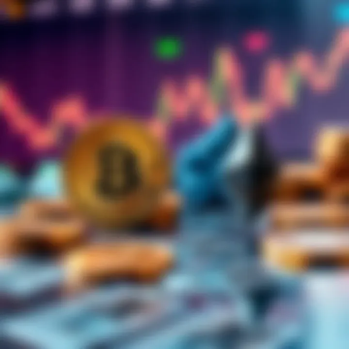 Chart showing the price trends of Bitcoin and Ethereum with cash symbols in the background