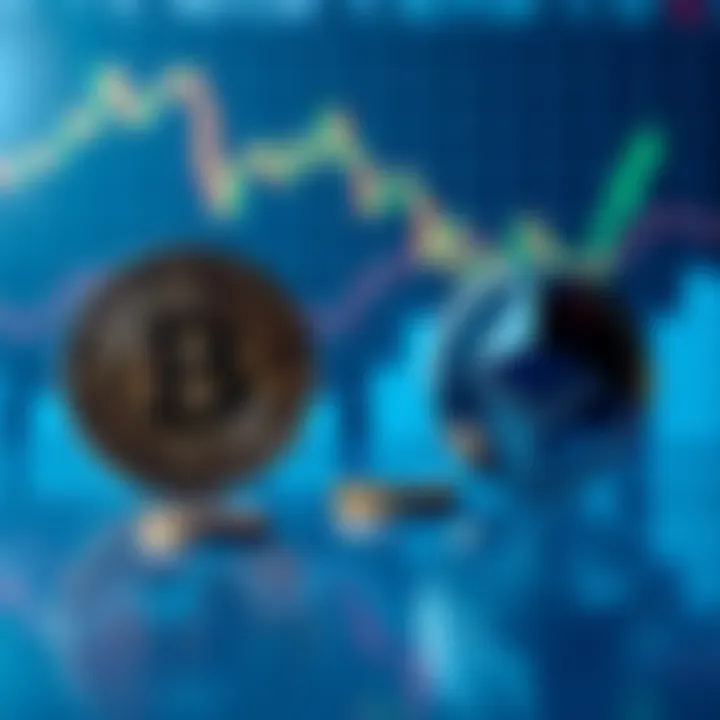 A visual comparison of Bitcoin and Ethereum symbols with investment charts in the background, representing cryptocurrency choices for 2030.