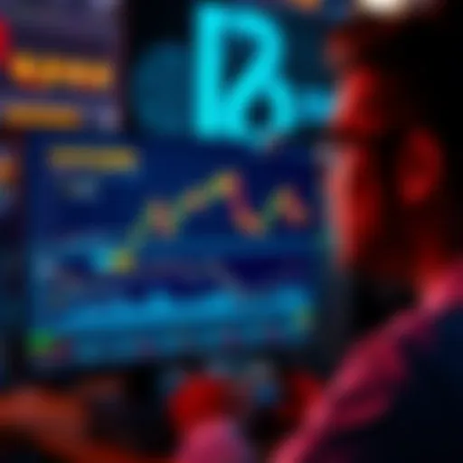 A person looking at a computer screen displaying Bitcoin charts and zero fee options for trading