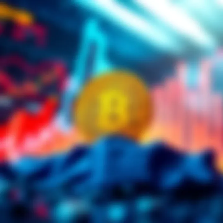 A Bitcoin symbol surrounded by upward trending graphs and financial charts illustrating its impact on finance.