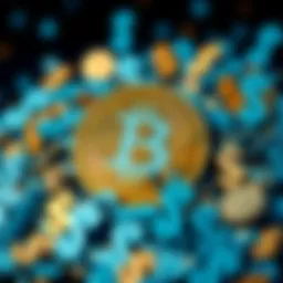 A Bitcoin symbol surrounded by various dollar signs and financial icons, depicting its role in solving economic issues.