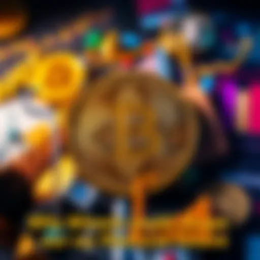 A Bitcoin symbol surrounded by various financial icons like a dollar sign, graphs, and coins, representing the impact of Bitcoin on future finance.