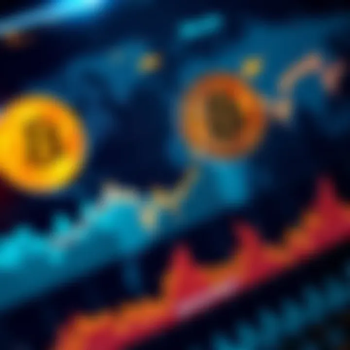 A digital representation of Bitcoin symbols overlaying a global financial chart, showing upward trends and changes in the market.