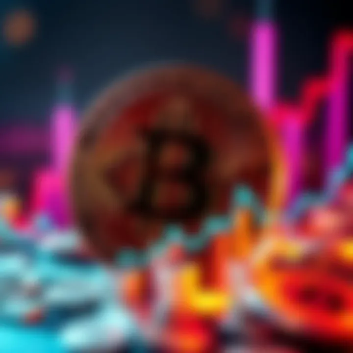 A strong Bitcoin logo with a market graph showing upward trends, symbolizing its leading position in cryptocurrency.