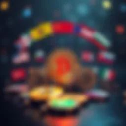 A graphic showing Bitcoin symbols surrounded by flags and icons representing different countries, illustrating the influence of global events on its value.