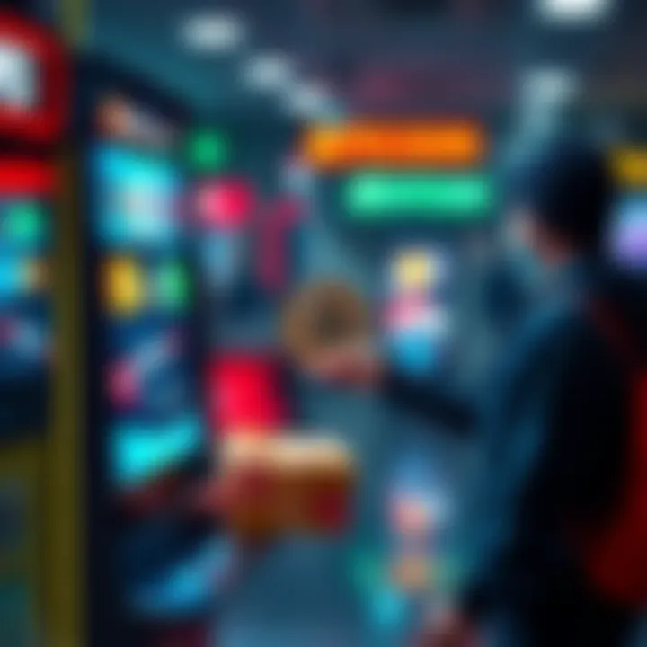 A person trading Bitcoin for gift cards at a digital kiosk