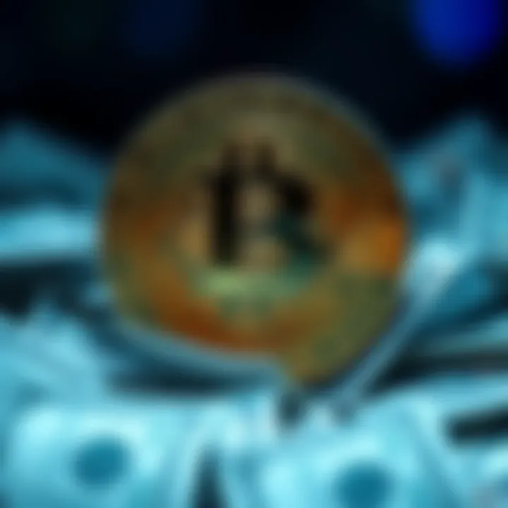 A Bitcoin symbol surrounded by dollar bills, representing the idea of Bitcoin as a global currency for everyday transactions.
