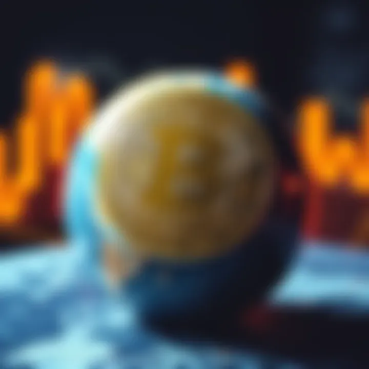 A Bitcoin symbol overlaying a globe, representing its global economic influence.