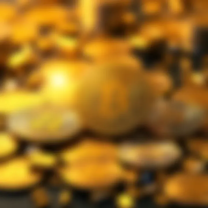 Illustration showing Bitcoin coins alongside gold tokens, depicting the shift in cryptocurrency investments.