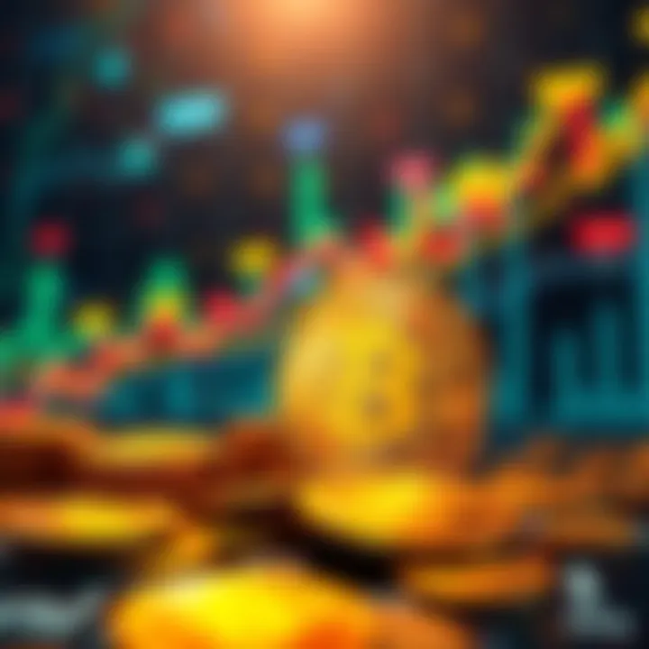 Illustration showing Bitcoin rising with investment symbols like coins and graphs in the background