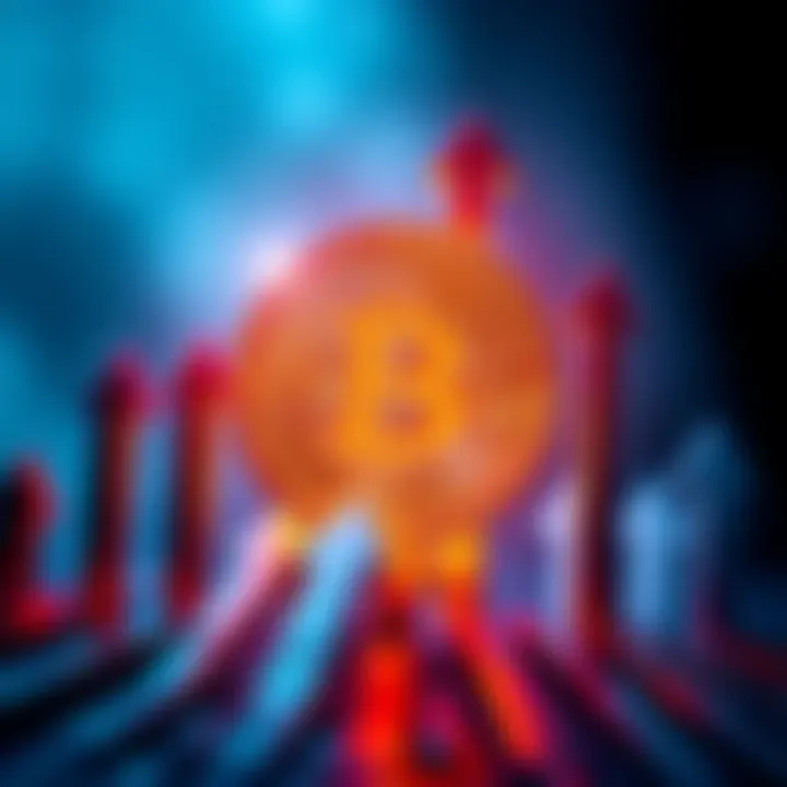 A Bitcoin symbol surrounded by arrows pointing upwards, representing growth and investment confidence