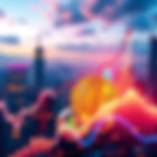 A visual representation of Bitcoin as a stable financial tool, with graphs showing upward trends and city skyline in the background.