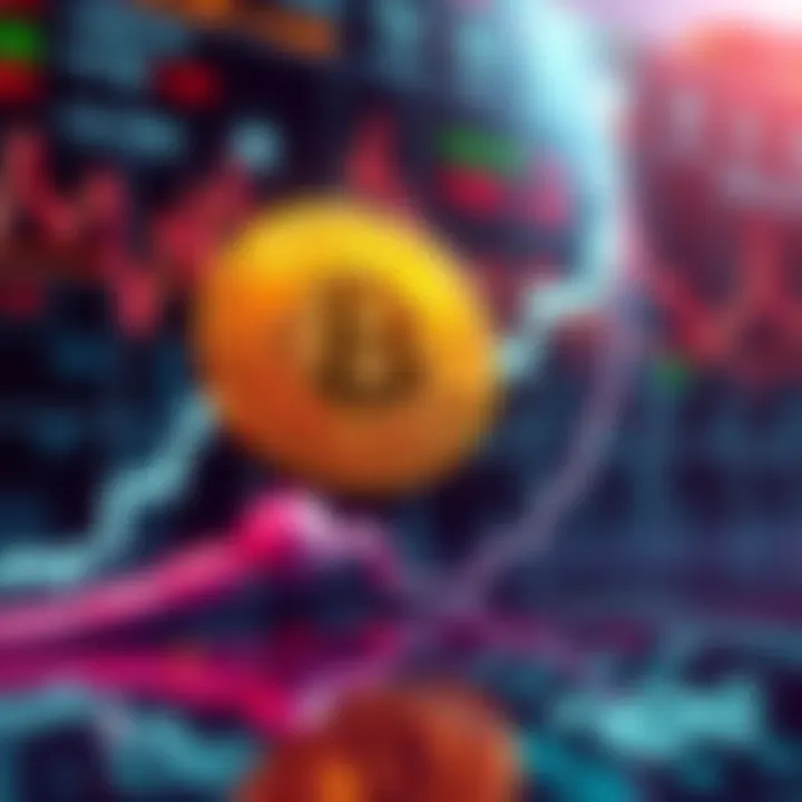 A chart showing the rising value of Bitcoin with financial symbols in the background.