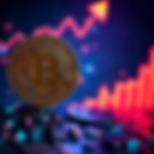 A digital representation of Bitcoin with an upward trend graph in the background, symbolizing projected future returns.