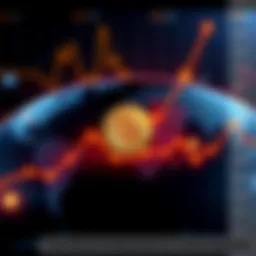 A visual representation of Bitcoin's growth over time, showing rising graphs and a digital currency symbol against a global map background.