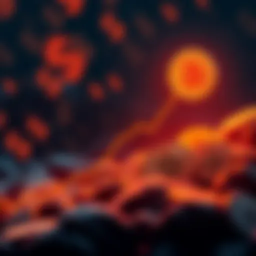 Graph showing Bitcoin's potential rise to new heights with a rising trend line and dollar signs in the background.