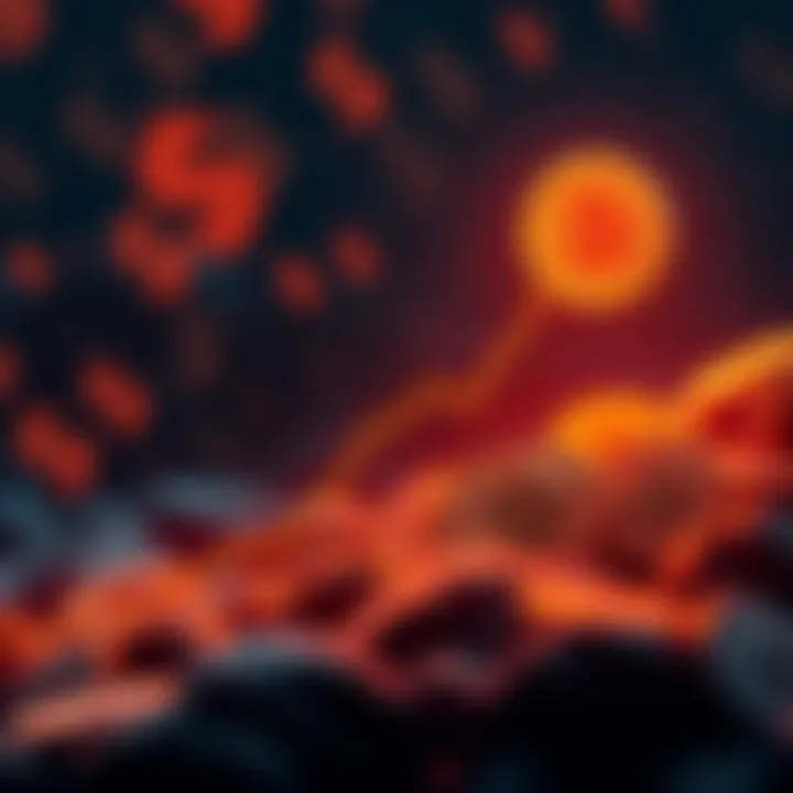 Graph showing Bitcoin's potential rise to new heights with a rising trend line and dollar signs in the background.