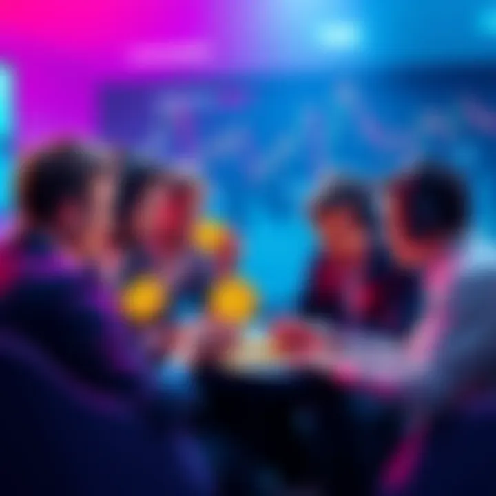 A group of people discussing Bitcoin investment strategies, some holding coins and others looking at charts, questioning if they should ever sell their assets.