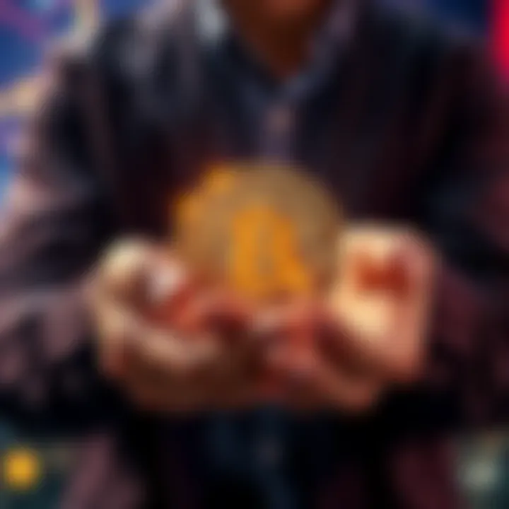 A person holding a Bitcoin symbol, representing long-term investment strategy and patience in cryptocurrency.