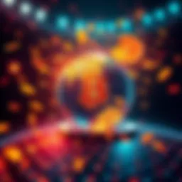 A visual representation of Bitcoin's influence on digital currency, showing currency symbols and a globe in motion.