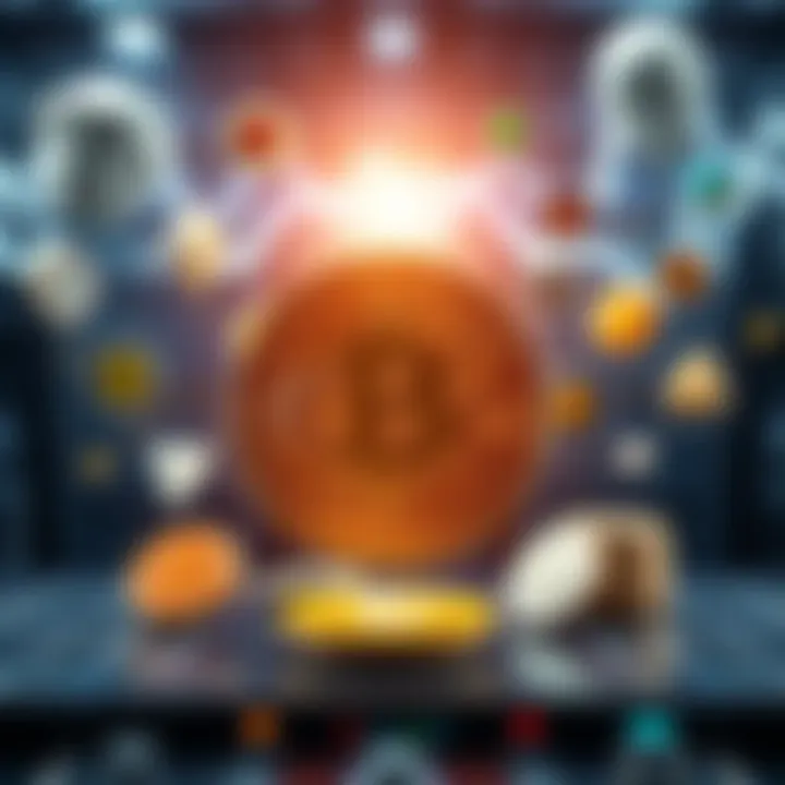 A visual representation showing Bitcoin's symbol influencing various other cryptocurrencies, illustrating its pivotal role in the crypto market.