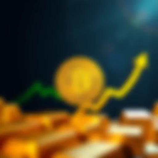 A graphic showing the Bitcoin symbol with rising inflation arrows and gold bars in the background.