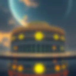 A visual representation of institutional investors holding Bitcoin, showing a large building with Bitcoin symbols, reflecting control over the cryptocurrency market.