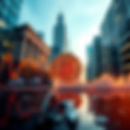 A chart displaying Bitcoin's price surge with a backdrop of financial institutions and corporate buildings, symbolizing the shift from retail to institutional investors.