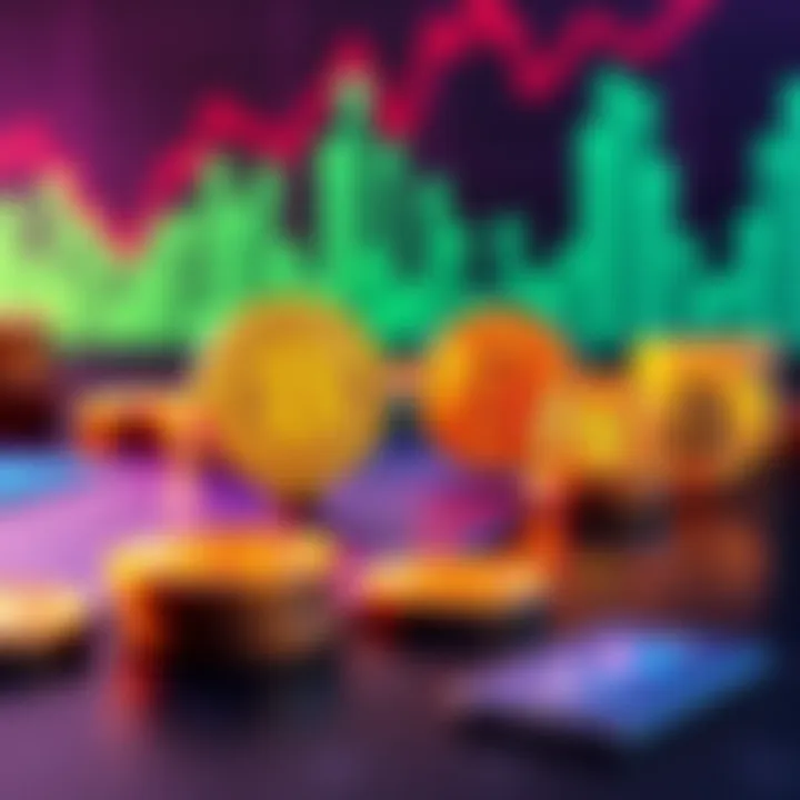 A graphic showing Bitcoin symbols alongside a downward trend line and dollar signs representing interest rates.