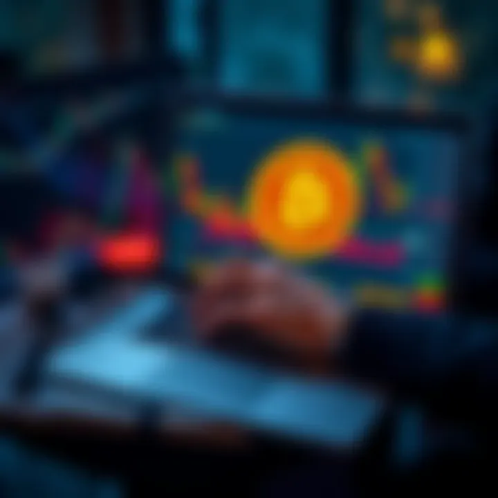 A person analyzing Bitcoin market charts on a laptop with financial documents.