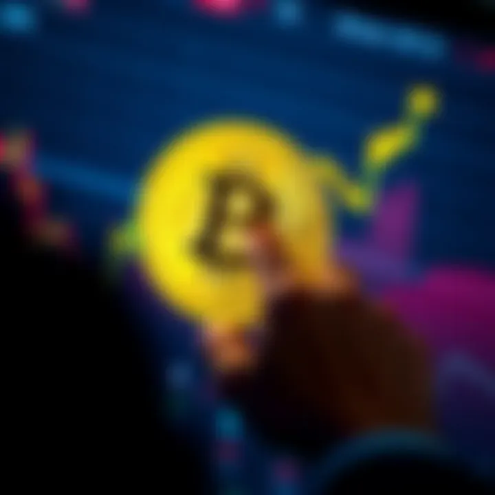 A person pointing to a Bitcoin chart showing a rising trend, symbolizing investment advice.