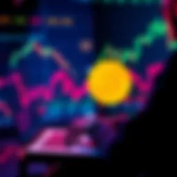 A person looking at Bitcoin charts on a laptop with financial graphs in the background